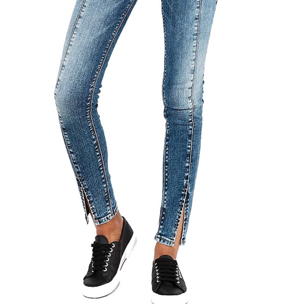 Express split hem, seamed distressed skinny jean